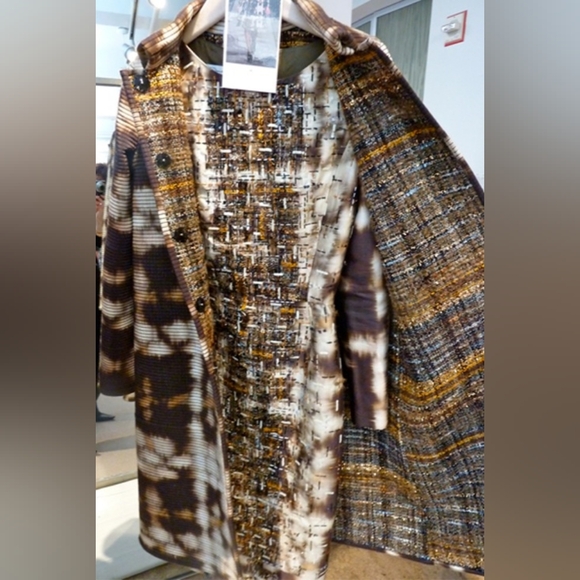 *$4,300 OSCAR DE LA RENTA GOLDEN BROWN SILK WOOL EXC BEAD EMBROI RUNWAY DRESS 10 - Picture 14 of 16